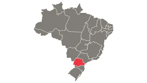 Parana federative unit blinking red highlighted in map of Brazil Vídeo Stock 156189305