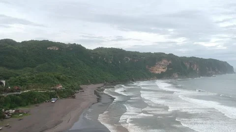 Parangtritis beach with drone view Stock Footage 240818458