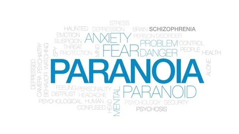 Paranoia animated word cloud, text design animation. Kinetic typography. Video stock 79646914