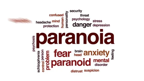 Paranoia animated word cloud, text design animation. Video stock 79876544