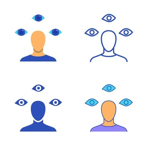 Paranoia disorder icon set in flat and line style Stock Illustration
