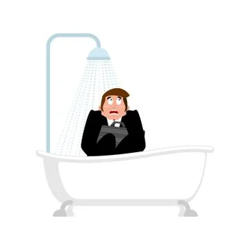 Paranoid. Crazy boss in bath. mad businessman in shower. Vector illustration Stock Illustration