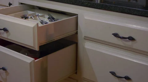 Paranormal activity  drawyer kitchen moving by self ghost Stock-Footage 67435602