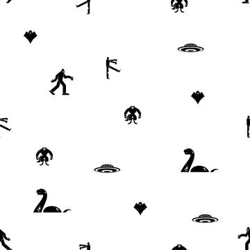 Paranormal monsters pattern seamless. Werewolf and zombies. UFO and Yeti. Loc Stock Illustration