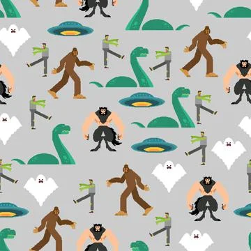 Paranormal pixel art pattern seamless. Werewolf and zombies 8 bit background. Illustrazione stock