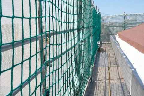 Parapet with anti-fall net. Foto stock