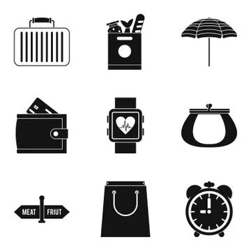 Paraphernalia icons set, simple style 库存插图