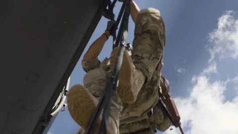 Pararescue trainees perform training with a helicopter - 2018 Stock Footage 88049429