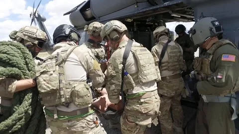 Pararescue trainees perform training with a helicopter - 2018 Stock-Footage 88049463