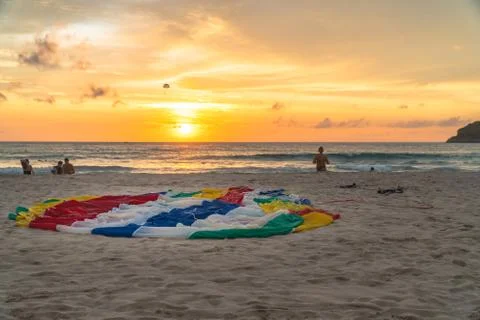 Parasail on the beach in sunset 写真素材