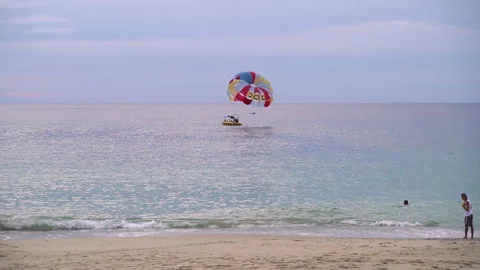 Parasail On Stand-By Surrounded By A Very Calm Sea Stock Footage 170105182