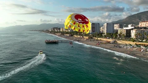 Parasailing aerial view 4 K Turkey Alanya 库存影片 222848703