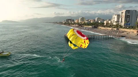Parasailing aerial view 4 K Turkey Alanya 库存影片 222849121