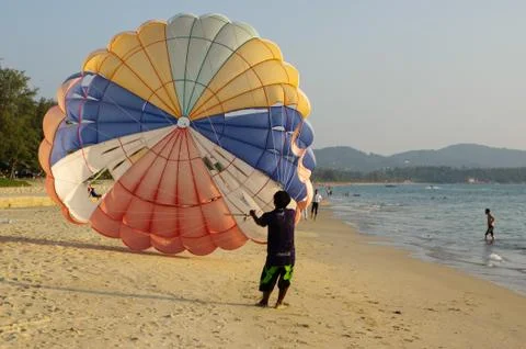 Parasailing on the beach in Thailand Phuket Stock Photos