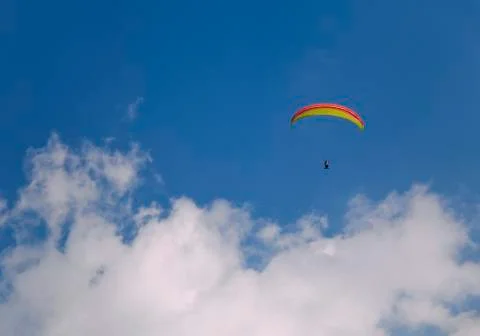 Parasailing in a blue sky 스톡 사진