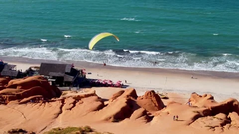 Parasailing Flying At Canoa Quebrada In Ceara Brazil. Video stock 310001476