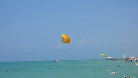 Parasailing High In The Blue Sky Stock Footage 96489489