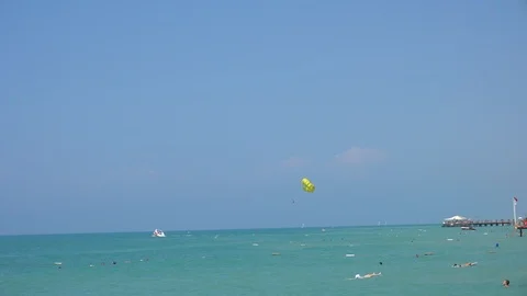 Parasailing High In The Blue Sky Stock Footage 96490429