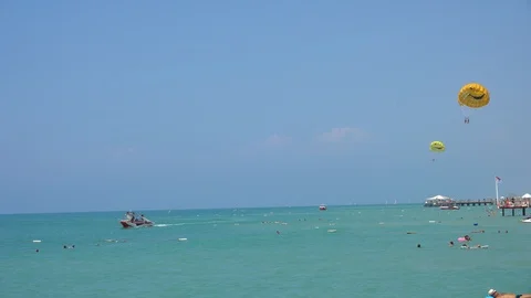 Parasailing High In The Blue Sky Stock Footage 96490578