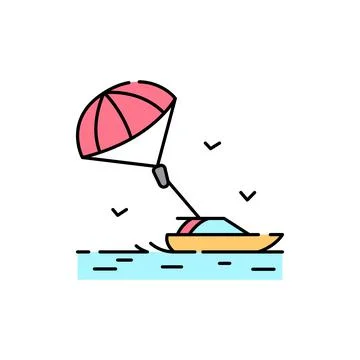 Parasailing line icon. Isolated vector element. Stock Illustration