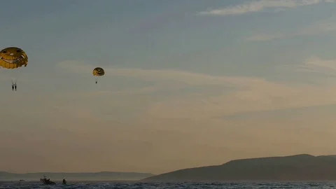 Parasailing On Sunset Stock Footage 81882502