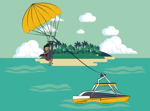 Parasaling in the sea Stock Illustration