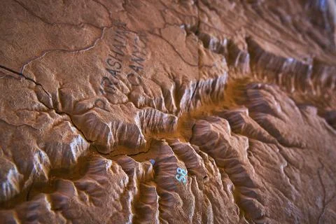 Parashant Canyon Relief Map Texture and Geographic Label Detail Stock Photos