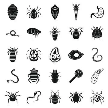 Parasite bug icons set, simple style Illustrazione stock