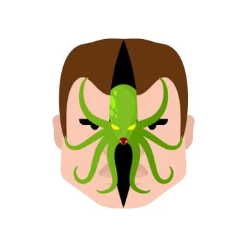 Parasite in head. Pest with tentacles inside head. Cut skin of face. Evil Alt イラスト素材
