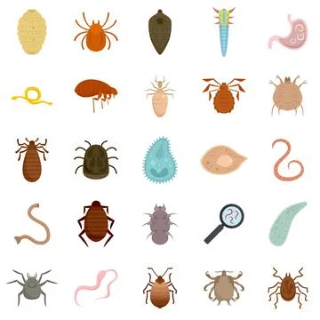 Parasite icons set flat vector isolated 스톡 일러스트