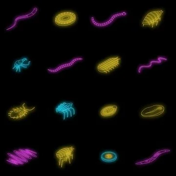 Parasite icons set vector neon Illustrazione stock
