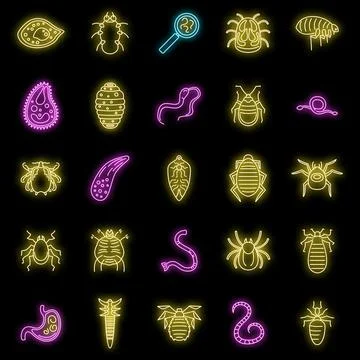 Parasite insect icons set vector neon Illustrazione stock