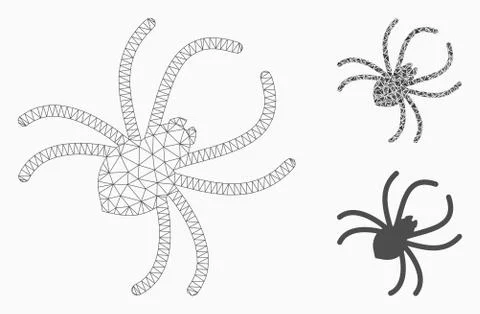 Parasite Spider Vector Mesh Network Model and Triangle Mosaic Icon Illustration