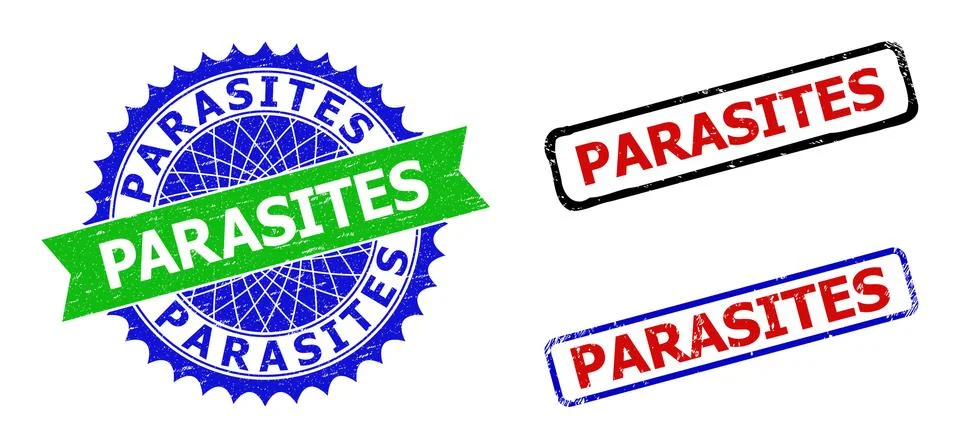 PARASITES Rosette and Rectangle Bicolor Stamp Seals with Unclean Styles Stock-Illustration