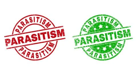 PARASITISM Round Badges Using Grunged Style Stock-Illustration