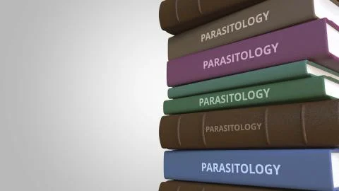 PARASITOLOGY title on the stack of books, conceptual 3D rendering Illustrazione stock
