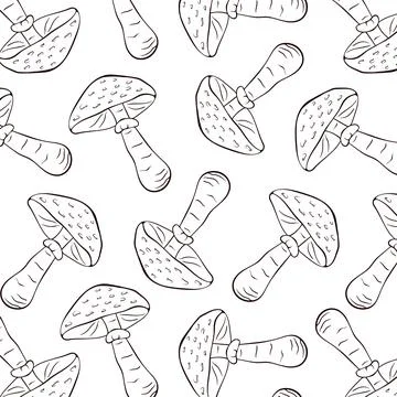 Parasol mushroom seamless pattern in line art style. Great for design menu Stock Illustration