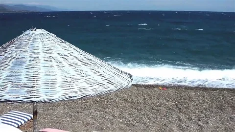 Parasol on a windy beach Stock Footage 83503557