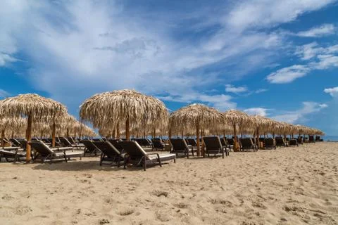 Parasols on the beach 库存照片