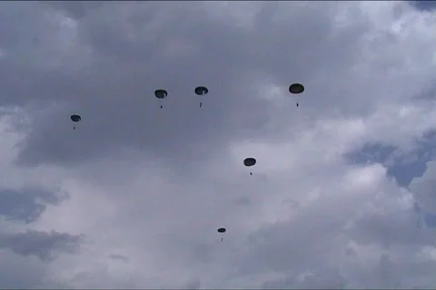 Paratroopers down from the airplane Stock Footage 102135