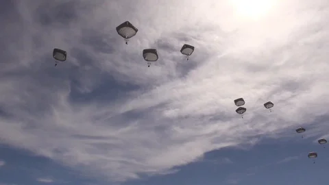 Paratroopers jump from Lockheed C-130 Hercules onto the Malemute Drop Zone- 2018 Stock Footage 97640726