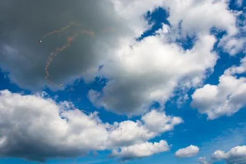 Paratroopers in the sky. Stock Photos