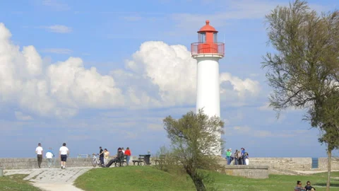 Parc de la Barbette park and red lighthouse in Saint-Martin-de-Ré Stock Footage 244325175