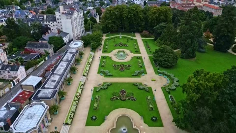 Parc du Thabor with botanical gardens, Rennes, France. Aerial drone top Stockbeeldmateriaal 288950098