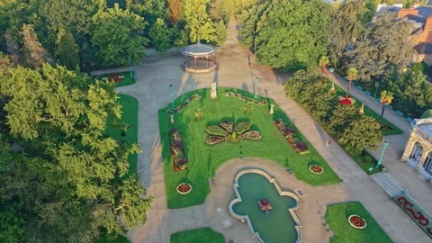 Parc du Thabor Walkways and Fountain Aerial Video stock 328267288