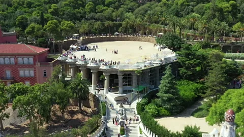 Parc Guell in Barcelona, seen from above, summer. Stockbeeldmateriaal 220340245