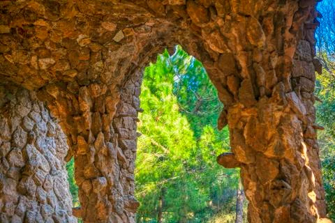 Parc Guell columns 스톡 사진