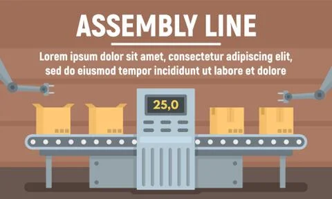 Parcel assembly line concept banner, flat style Stock Illustration