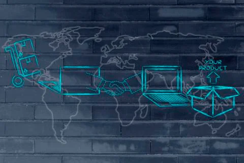 Parcel being ordered online and shipped across the globe Stock Illustration