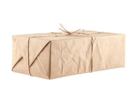 A parcel bounded with a rope isolated on a white background Stock Photos